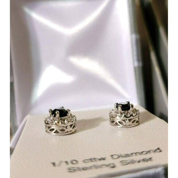 Sterling Silver Blue Sapphire & Diamond Necklace & Earrings Sept Birthstone DH1 - Picture 9 of 16